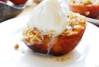 Wholesome Vegan Gluten and Dairy Free Streusel Stuffed Peaches