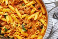 Sausage and Spinach Pasta, Wholly Gluten-Free and Dairy-Free