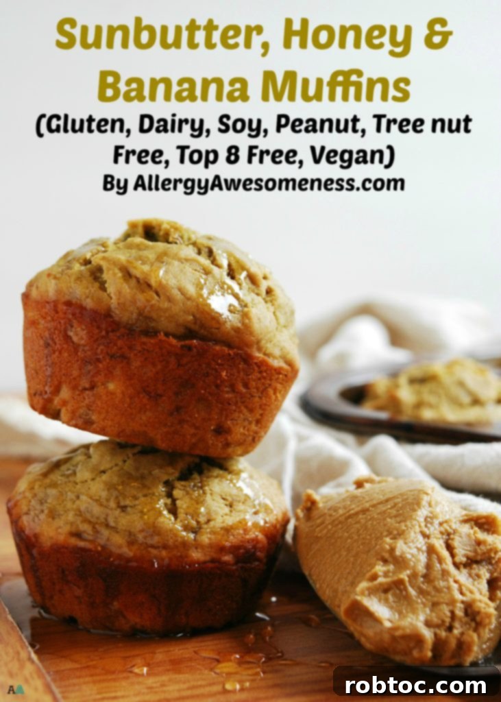 Deliciously Wholesome SunButter, Honey and Banana Muffins: Gluten-Free, Top 8 Allergen-Free, Naturally Sweetened, Vegan Friendly 8 Pin this Gluten-free & Vegan SunButter Honey & Banana Muffins Recipe by AllergyAwesomeness.com for later