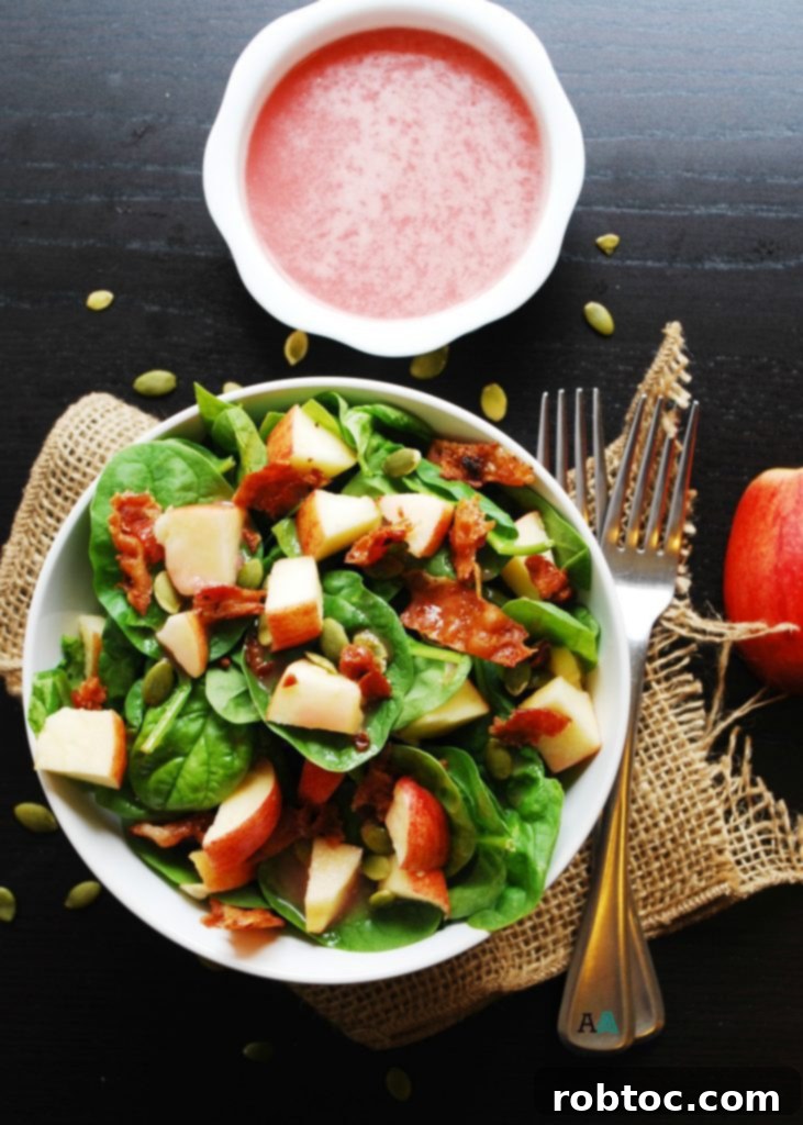 Apple, Bacon & Spinach Salad with Sweet Red Onion Vinaigrette (GF, DF, Egg, Soy, Peanut & Tree Nut Free, Top 8 Free) Recipe by AllergyAwesomeness.com