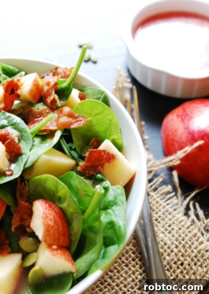Apple, Bacon & Spinach Salad with Sweet Red Onion Vinaigrette (GF, DF, Egg, Soy, Peanut & Tree Nut Free, Top 8 Free) Recipe by AllergyAwesomeness.com