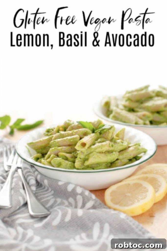 Creamy Lemon Basil Avocado Pasta Gluten-Free Vegan 7 gluten-free-vegan-pasta-pinterest-pin