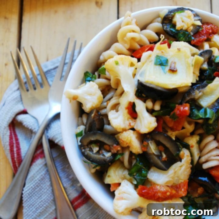 Delicious Roasted Cauliflower Pasta Salad (Gluten, dairy, egg, soy, peanut & tree nut free; top 8 free; vegan) Recipe by AllergyAwesomeness.com