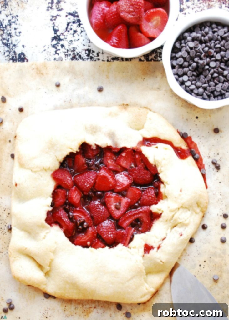 Vegan Top 8 Allergen-Free Strawberry Chocolate Galette 8 Another angle of the delectable Strawberry Chocolate Galette, showcasing its rustic charm and inviting appearance, suitable for all dietary needs.