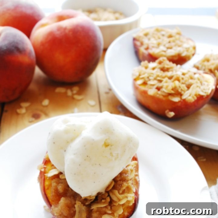 Gluten-Free & Vegan Streusel Stuffed Peaches Recipe by AllergyAwesomeness.com
