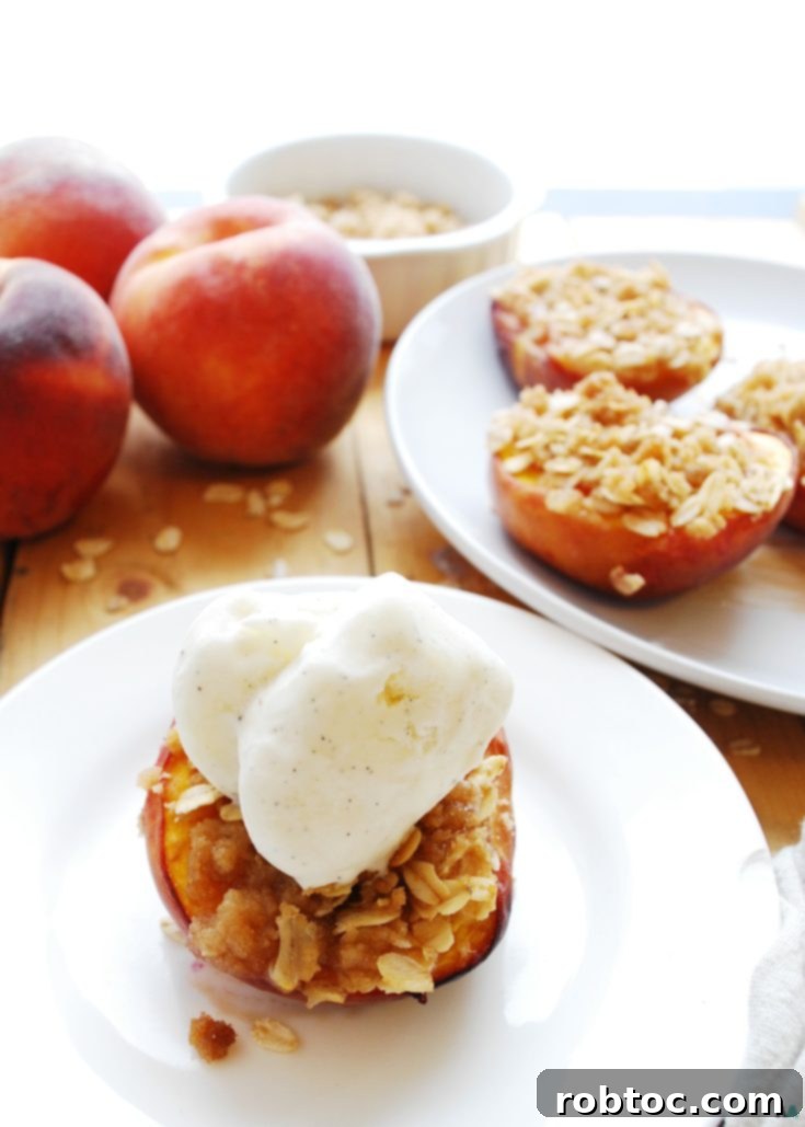 Pin this delicious gluten-free and vegan Streusel Stuffed Peaches recipe!