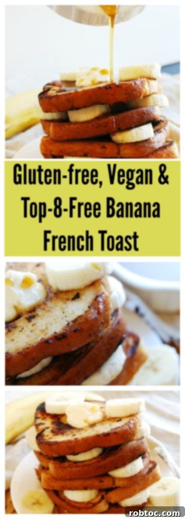 Pin this Gluten-Free Vegan Banana French Toast recipe for an allergy-friendly breakfast. Image by AllergyAwesomeness.com