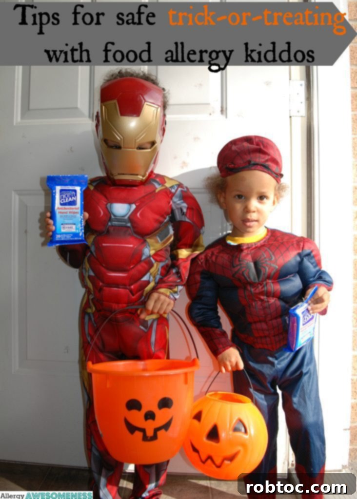 Allergy-Friendly Trick-or-Treating: A Guide to Safe Halloween Candies 2 Two happy boys in Halloween costumes, ready for trick-or-treating, representing families with food allergies