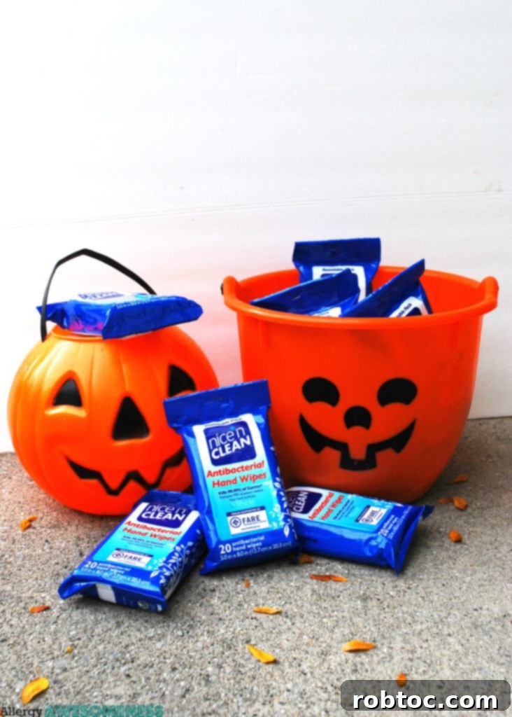 Allergy-Friendly Trick-or-Treating: A Guide to Safe Halloween Candies 3 A child's hands using Nice N CLEAN wipes to clean their hands, emphasizing allergy safety during Halloween