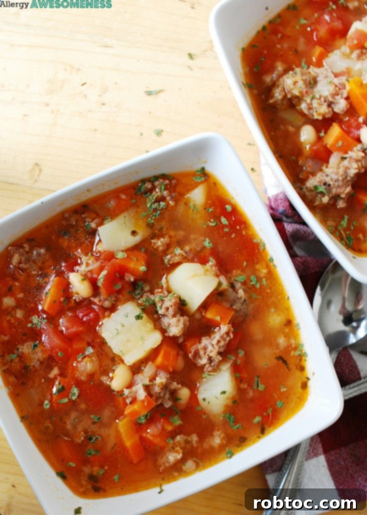 Pin this delicious Gluten-Free & Dairy-Free Potato & Sausage Soup recipe for later!