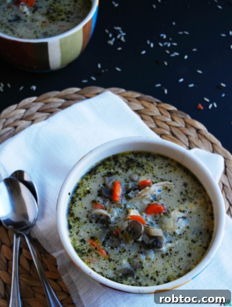 Creamy Chicken, Mushroom & Wild Rice Soup, gluten-free, dairy-free, egg-free, peanut, and tree nut free