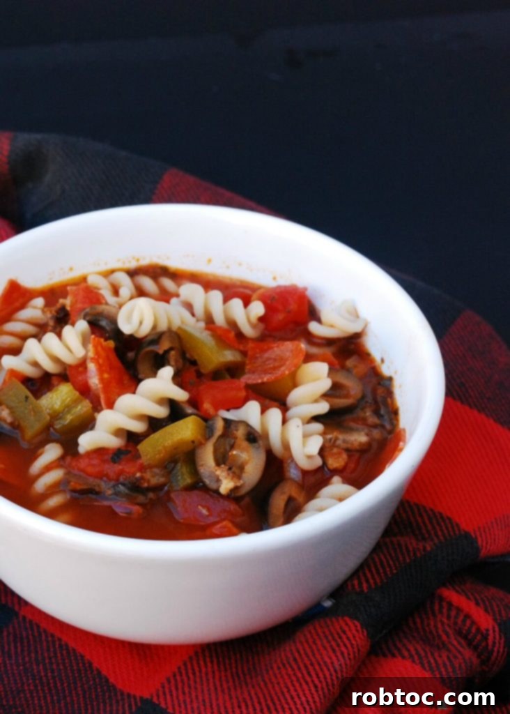 Fun Slow Cooker Pizza Soup, gluten-free, dairy-free, egg-free, soy-free, peanut-free, tree nut-free, and Top 8 free