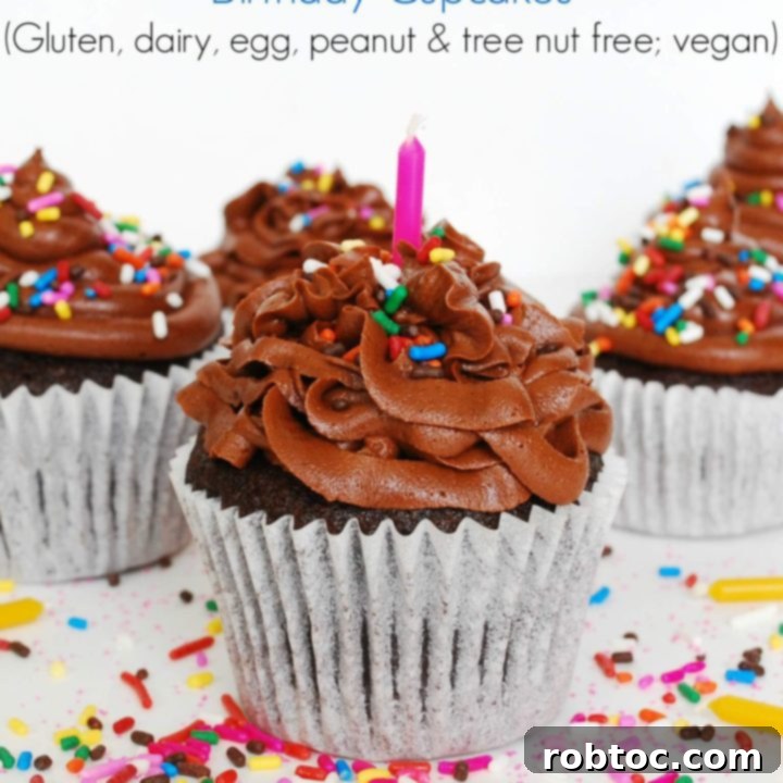 The BEST Allergy-friendly Chocolate Birthday Cupcakes (Gluten, Dairy, Egg, Peanut & Tree Nut Free; Vegan)