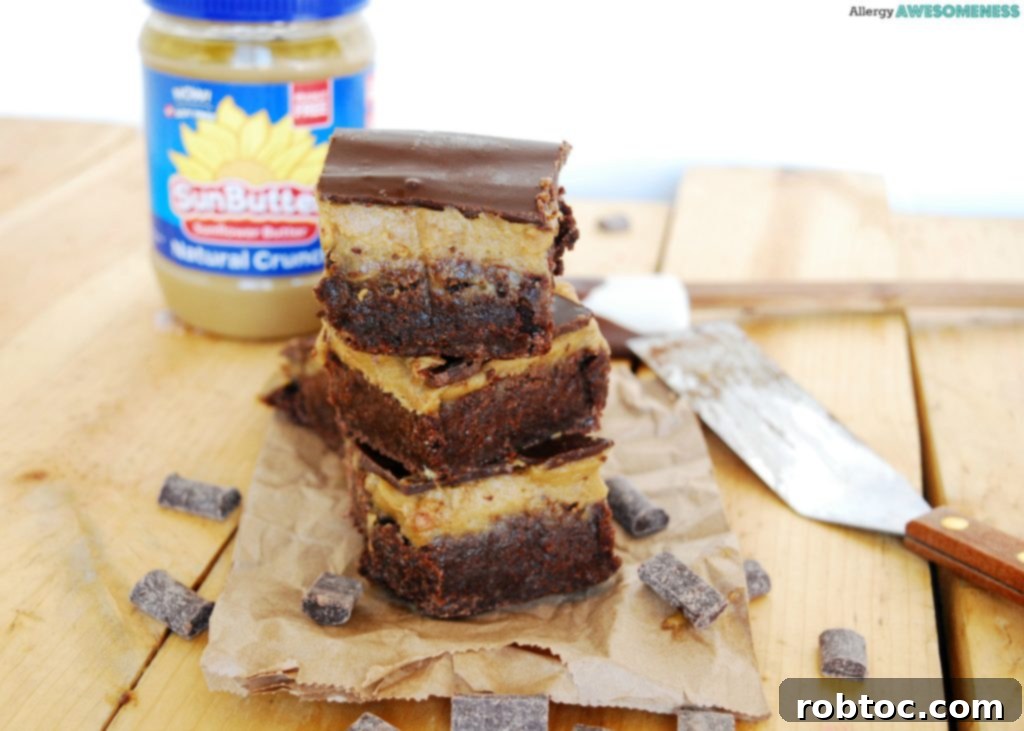 SunButter Triple Layer Brownies on a white plate