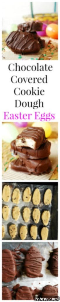 Pinterest graphic for Allergy friendly No Bake Chocolate Covered Cookie Dough Easter Eggs Dessert recipe by AllergyAwesomeness