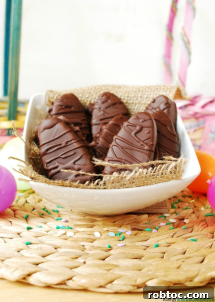 A festive plate of allergy-friendly chocolate covered Easter eggs.