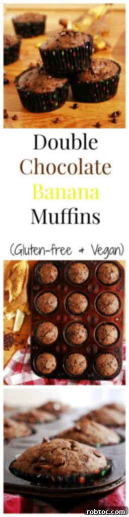 Pin this recipe for Vegan Gluten-Free Double Chocolate Banana Muffins