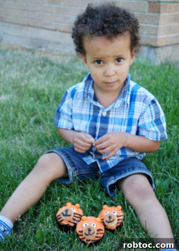 Tiger cupcakes for little boy's birthday party by Allergy Awesomeness