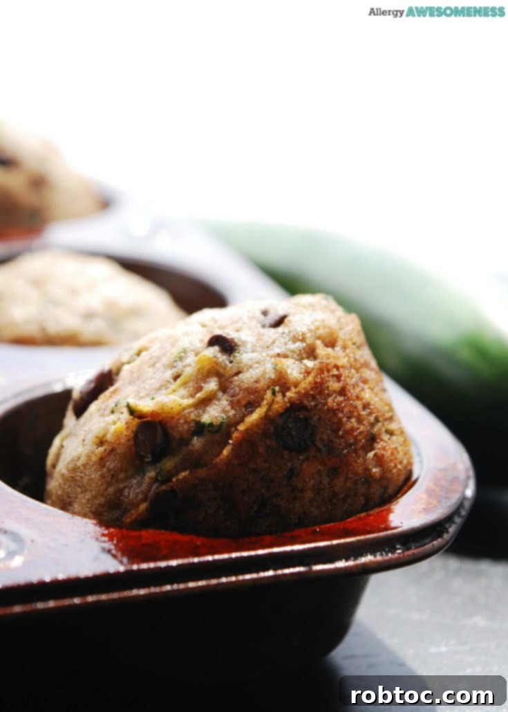 Pin this allergy-friendly chocolate chip zucchini muffin recipe for later!