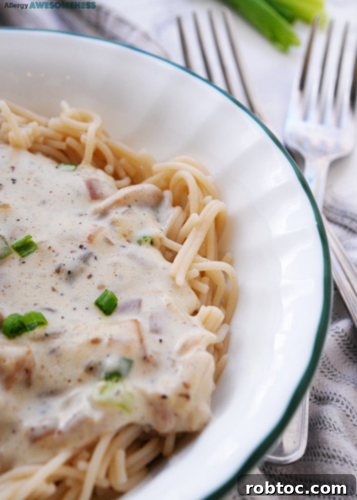 Dairy-free stroganoff recipe with a luscious cream sauce and mushrooms