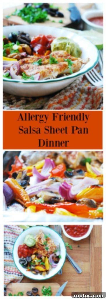 Allergy-friendly 30 Minute Salsa Chicken Sheet Pan Dinner (Gluten, dairy, egg, soy, peanut & tree nut free; top-8-free; vegan) Recipe by AllergyAwesomeness.com