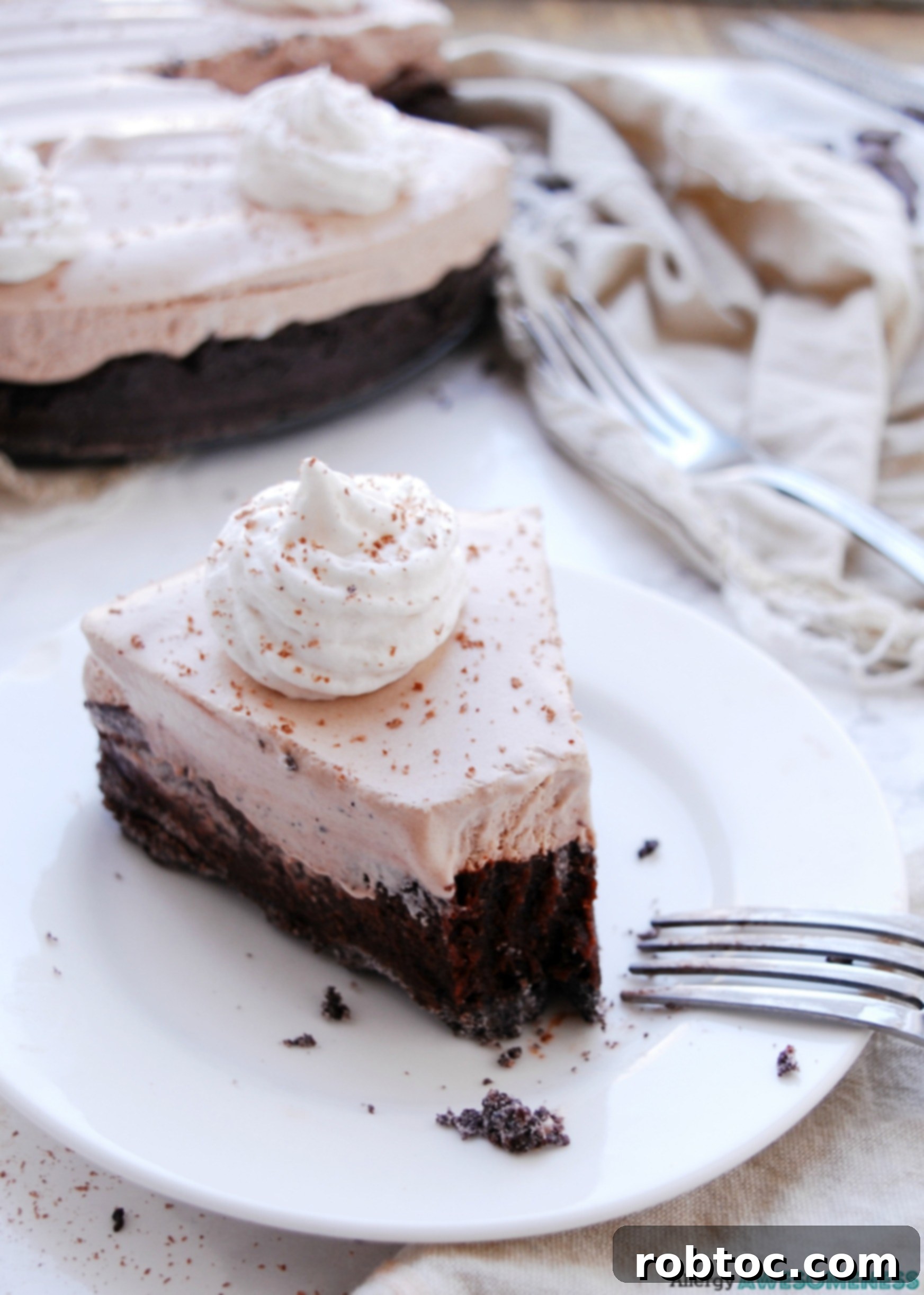 Pin this delicious Gluten-Free, Dairy-Free Triple Chocolate Pie recipe