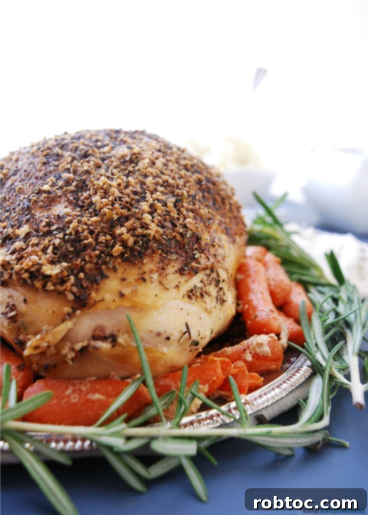 Slow Cooked Herbed Turkey Breast with Allergy-Safe Blender Onion Mushroom Gravy 5 How to make a Thanksgiving turkey dairy-free, step-by-step