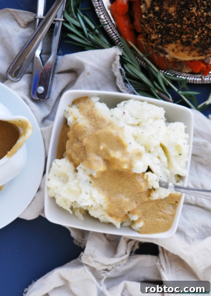 Slow Cooked Herbed Turkey Breast with Allergy-Safe Blender Onion Mushroom Gravy 7 The easiest gluten-free blender gravy, smooth and flavorful