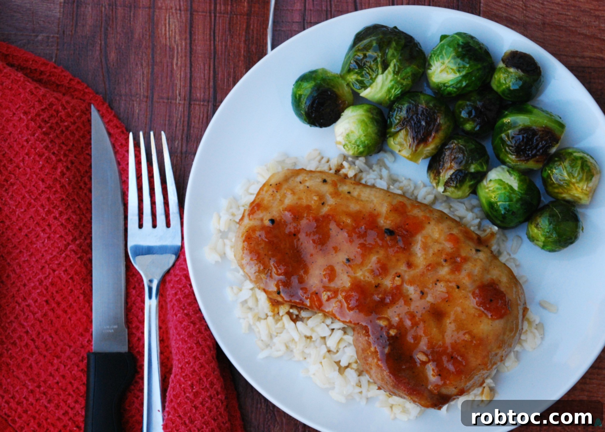 Close-up of Apricot Ginger Glazed Pork Chops ready to serve