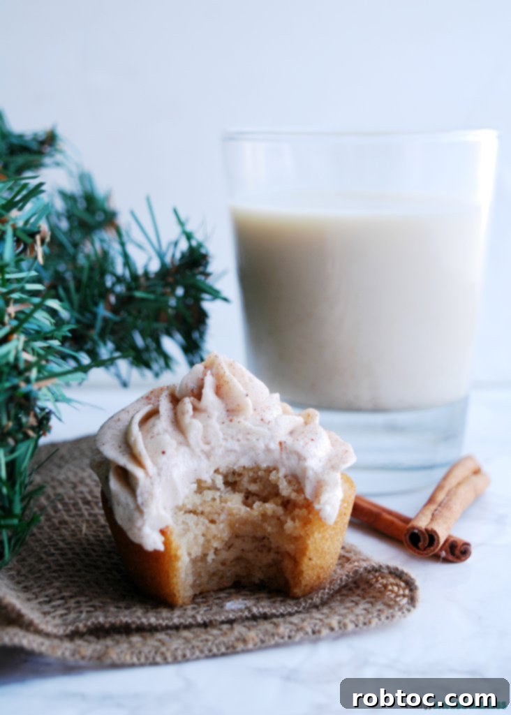 Eggnog cupcakes with eggnog frosting, a delicious gluten-free vegan holiday dessert