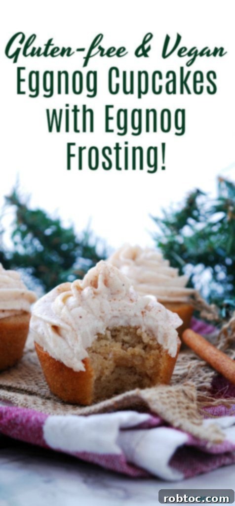 Gluten-free and vegan eggnog cupcakes with eggnog frosting recipe pin