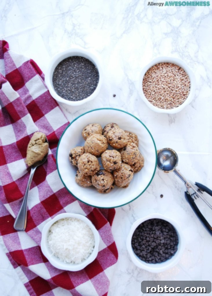 Gluten-free, dairy-free, and oat-free energy balls for allergy-friendly snacking