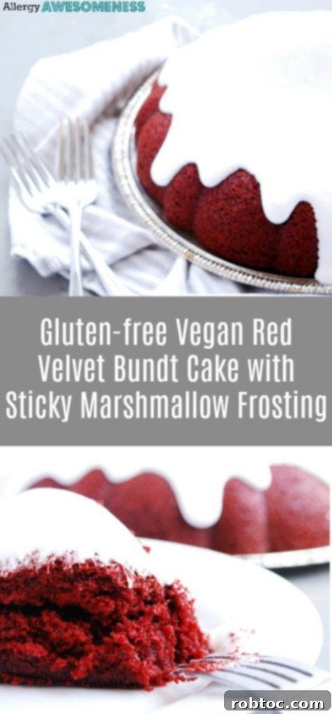 Decadent Gluten-Free Vegan Red Velvet Bundt with Gooey Marshmallow Topping 10 pin this gluten-free vegan red velvet cake with sticky marshmallow frosting recipe