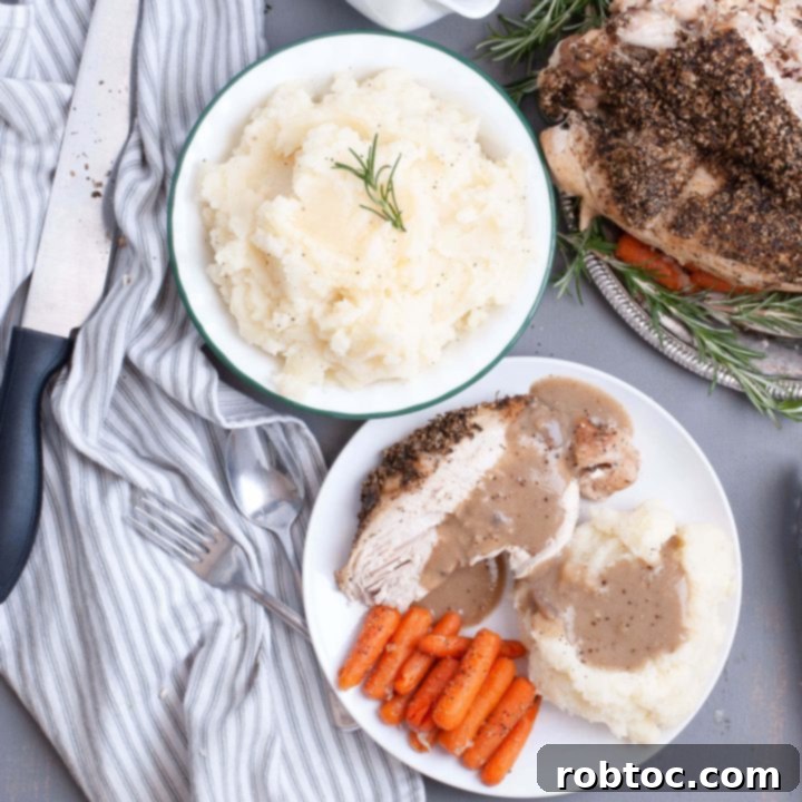 how-to-make-dairy-free-mashed-potatoes - a serving of mashed potatoes with gravy