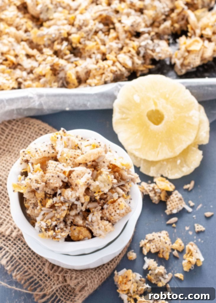 sticky tropical trail mix with dried fruit and seeds