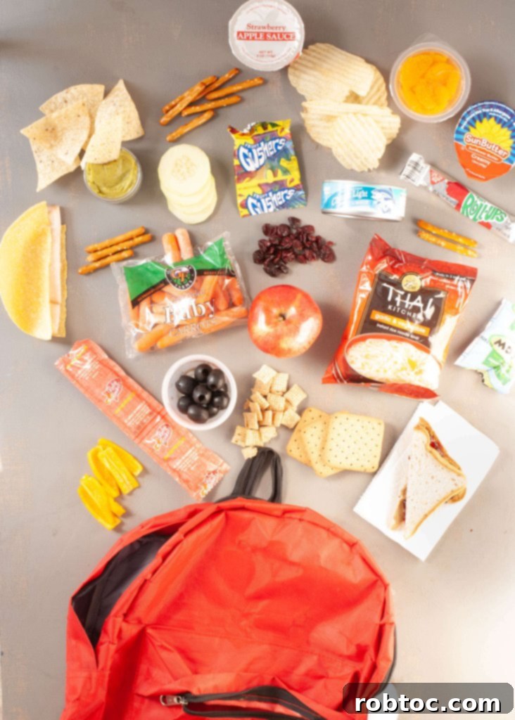 Safe School Lunches - Backpack spilled with allergy-friendly food