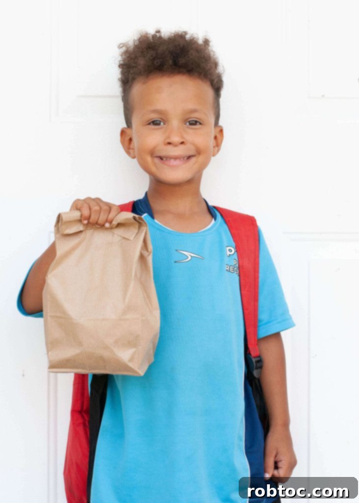 Peanut-free sack lunch for food allergies with thumbs up