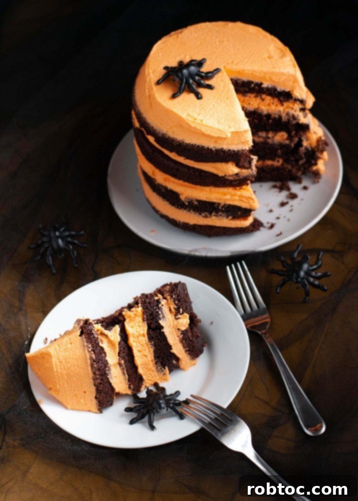 Allergy-friendly Halloween cake with black and orange frosting