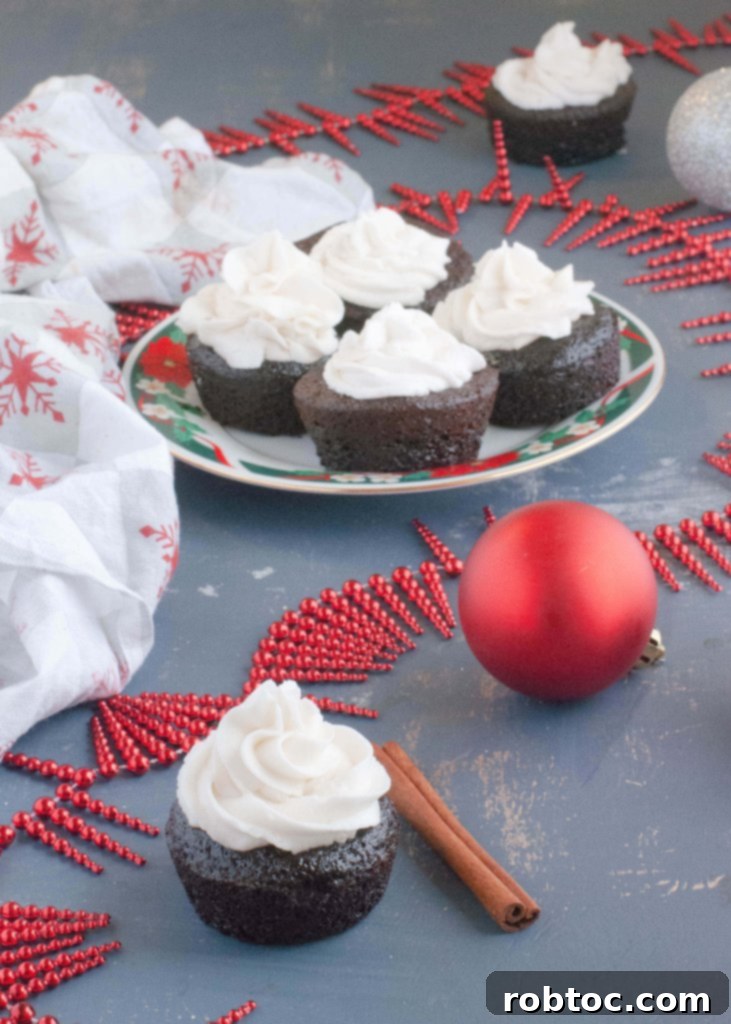 Allergy-Friendly Chocolate Gingerbread Cupcakes with a festive background