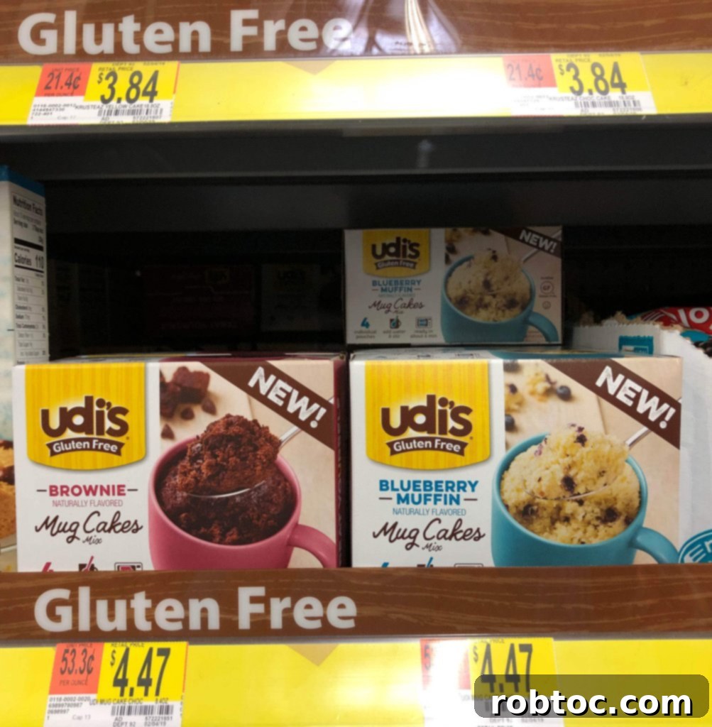 Udi's Gluten-Free Mug Cakes on a Walmart Shelf