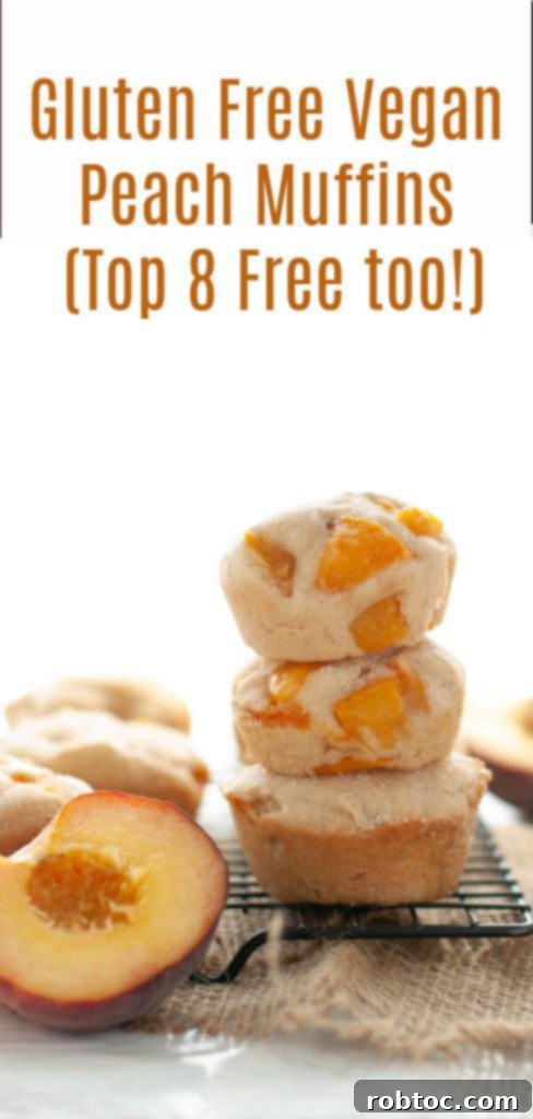 Top 8 Allergen-Free Gluten-Free Vegan Peach Muffins 6 gluten-free-vegan-peach-muffin-recipe-by-allergy-awesomeness - Pin this recipe!