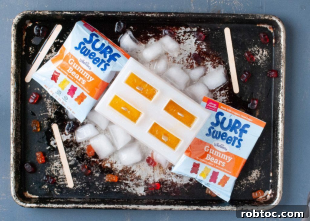 Surf Sweets gummy bears and organic apple juice for allergy-friendly popsicles
