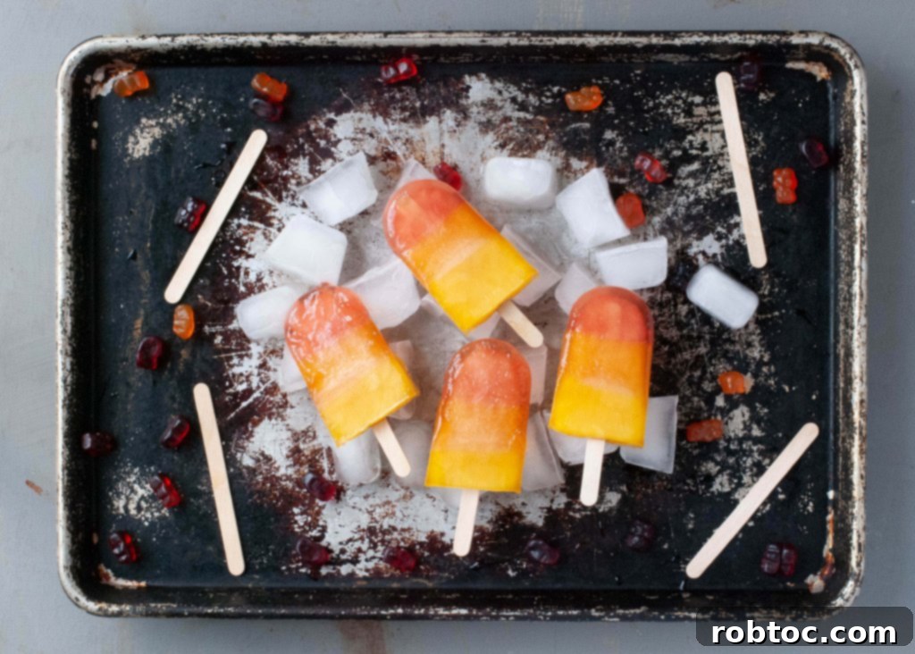 Close-up of a colorful Surf Sweets gummy popsicle