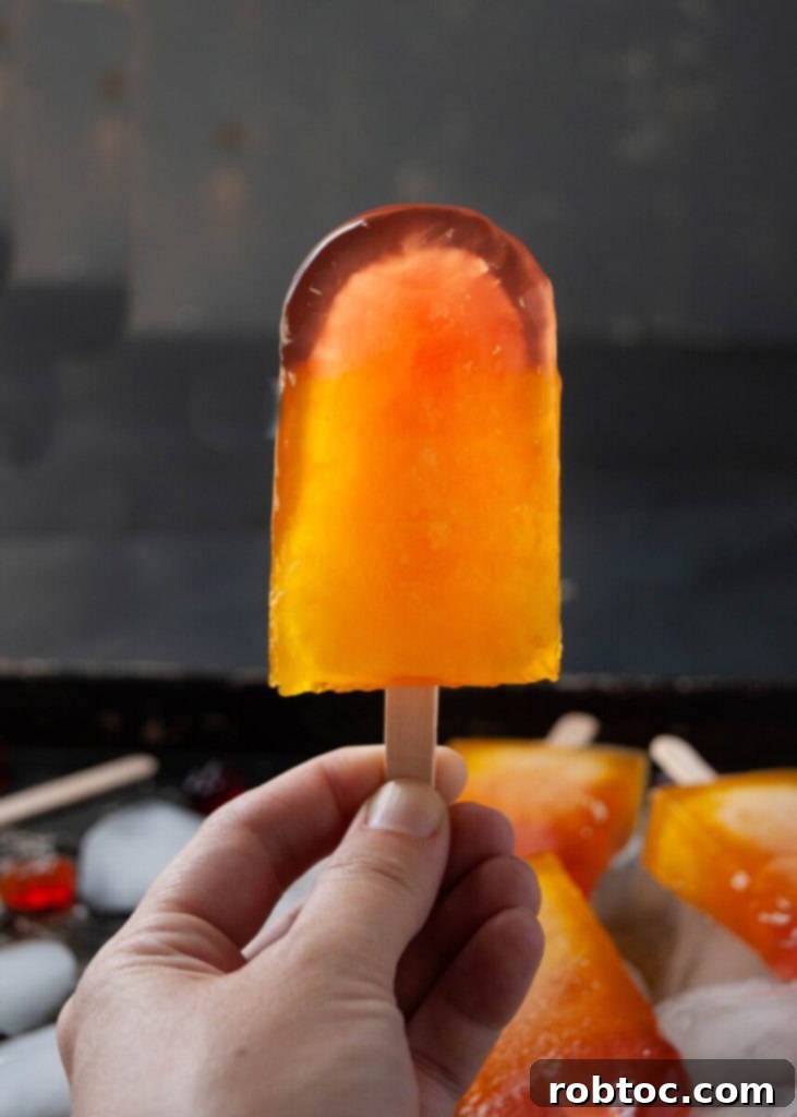 Homemade gummy bear popsicles showing their unique soft texture