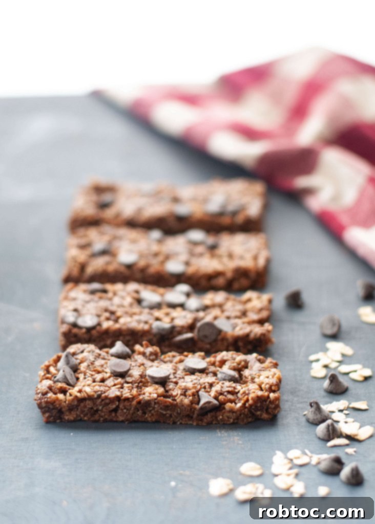 Quick Homemade Chocolate Granola Bars Vegan Gluten Free 2 Homemade no-bake chocolate granola bars on a baking sheet