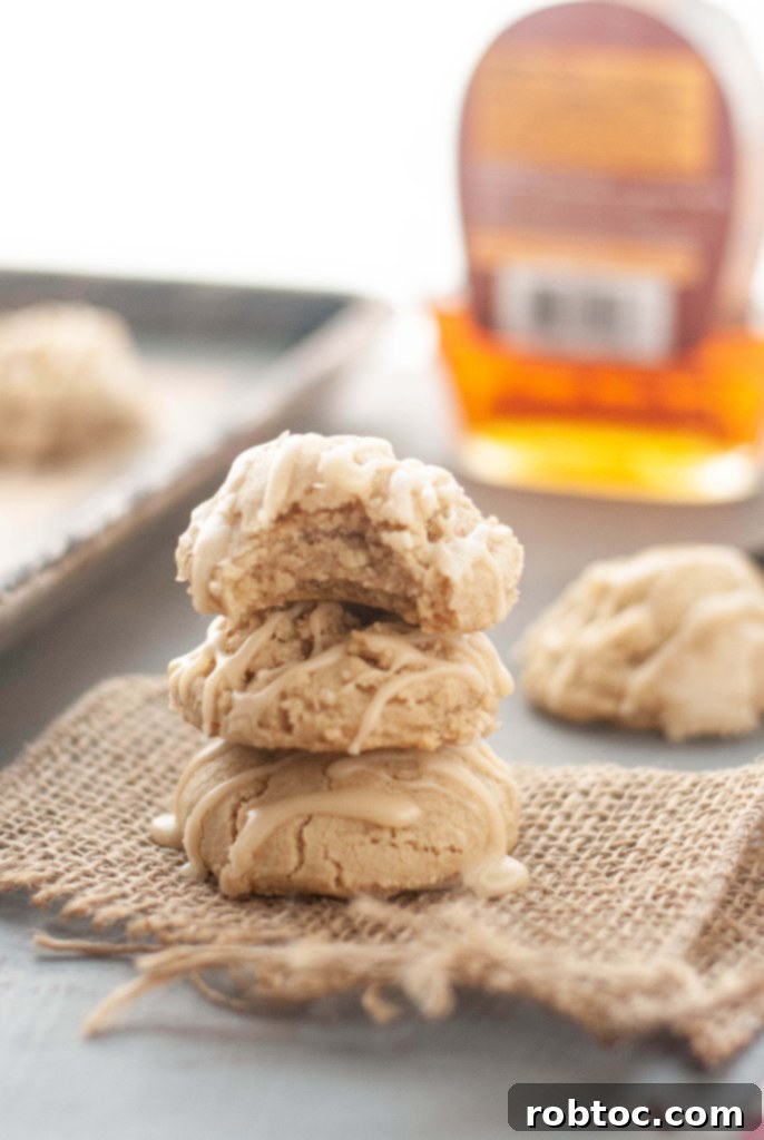 gluten-free-vegan-maple-brown-sugar-cookies, garnished with maple glaze.