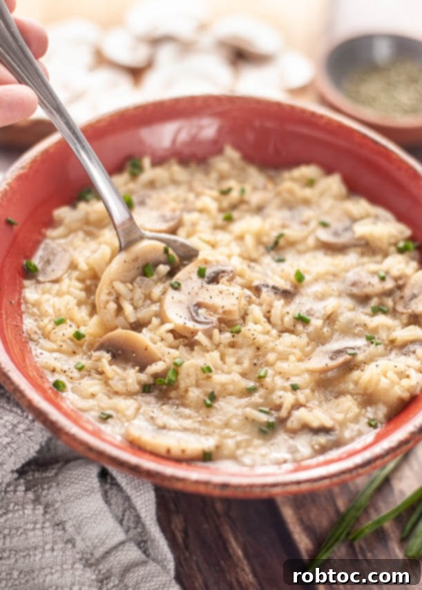 Savory homemade Instant Pot mushroom rice pilaf with fresh herbs, ready to serve.