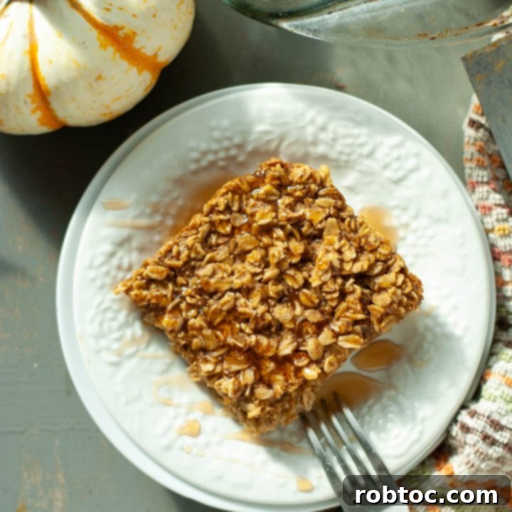 Beautifully baked gluten-free, dairy-free pumpkin oatmeal square on a plate