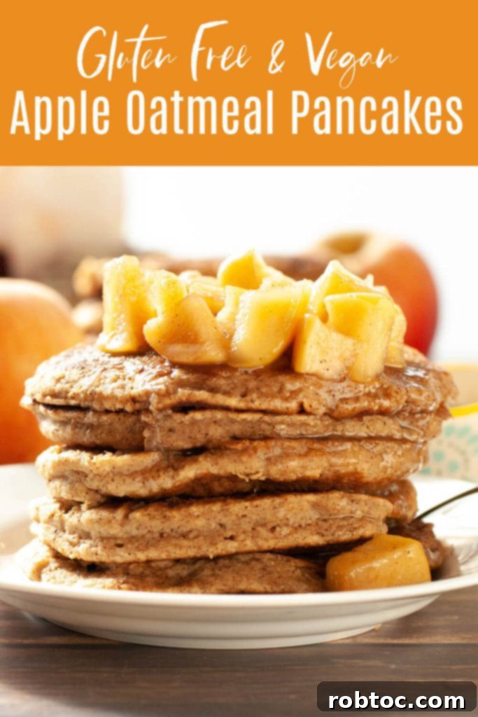 Pin this recipe: Gluten-Free and Vegan Apple Oatmeal Pancakes by Allergy Awesomeness.