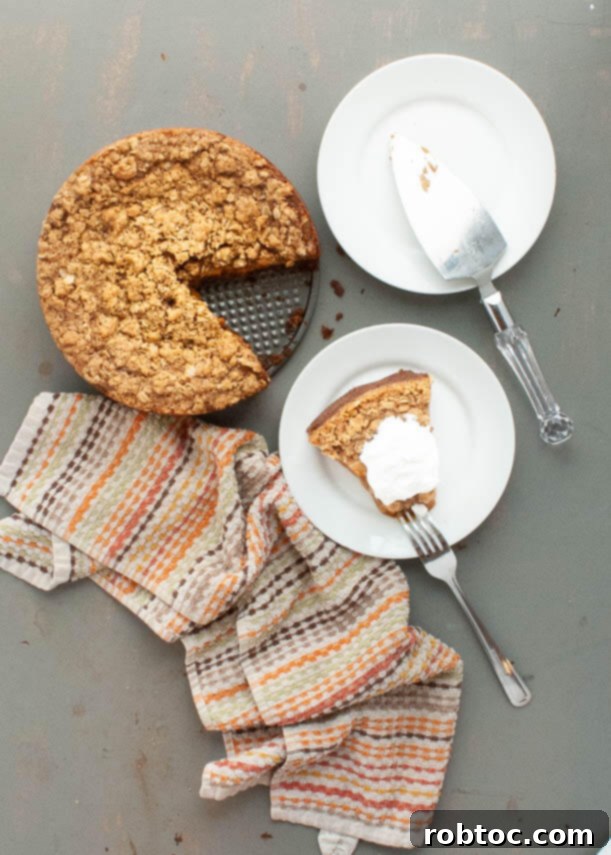 gluten-free-pumpkin-crumble-pie, top view with topping